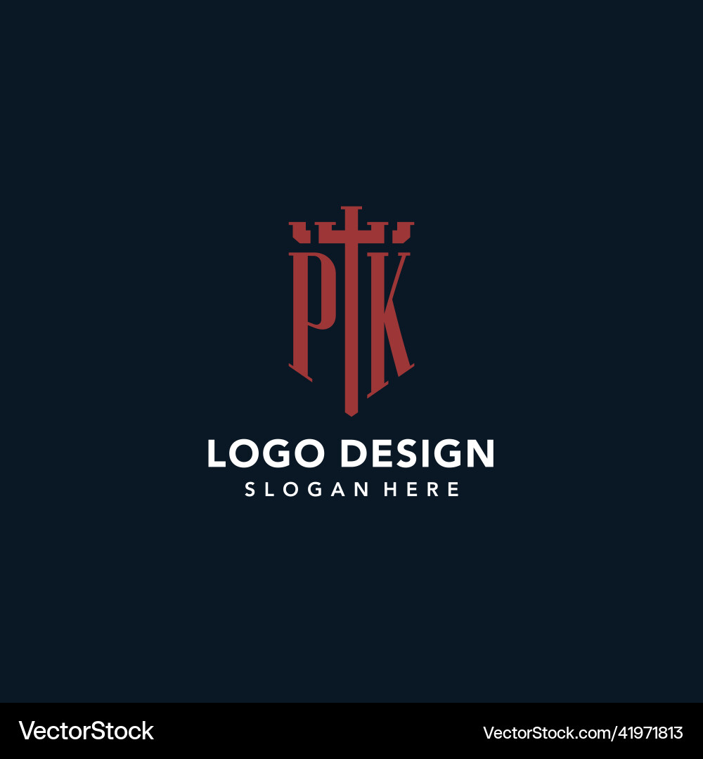 Pk initial monogram logos with sword and shield Vector Image
