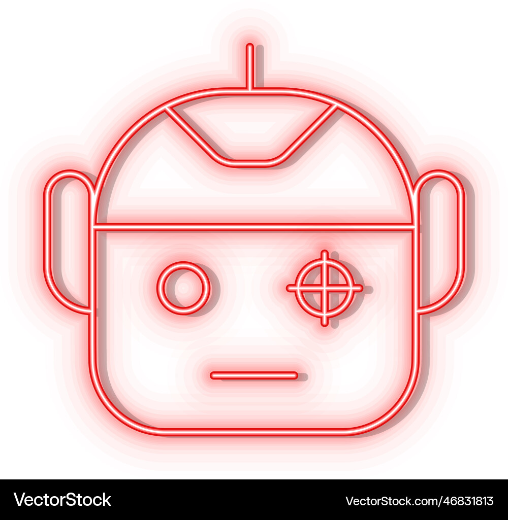 Retro style red neon icon robot scanning smart Vector Image