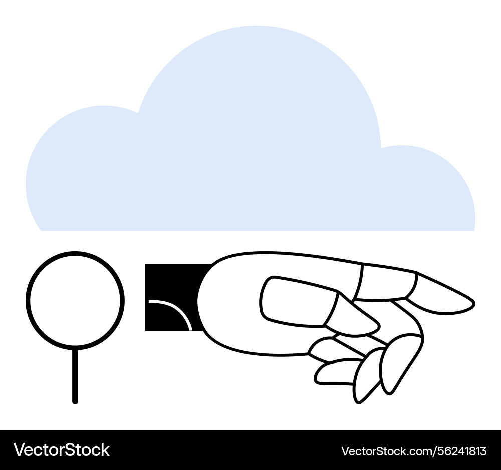 Robotic hand pointing towards cloud representing Robotic hand pointing towards cloud representing Vector Image