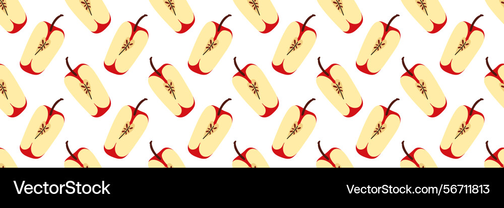 Seamless pattern with red apple sliced in quarter Seamless pattern with red apple sliced in quarter Vector Image
