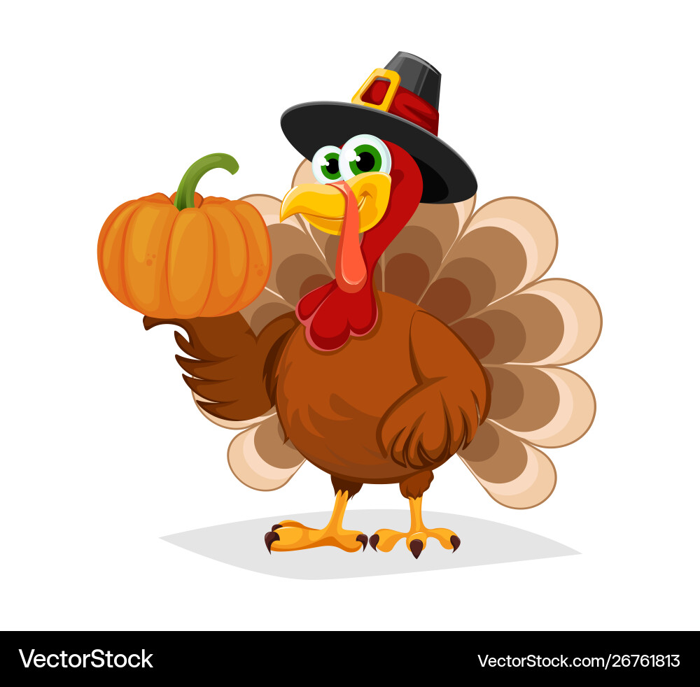 Thanksgiving day funny cartoon character turkey Thanksgiving day funny cartoon character turkey vector image