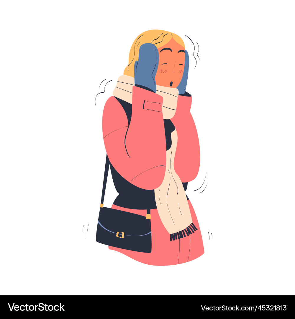 Young woman freezing and shivering wearing warm Young woman freezing and shivering wearing warm vector image