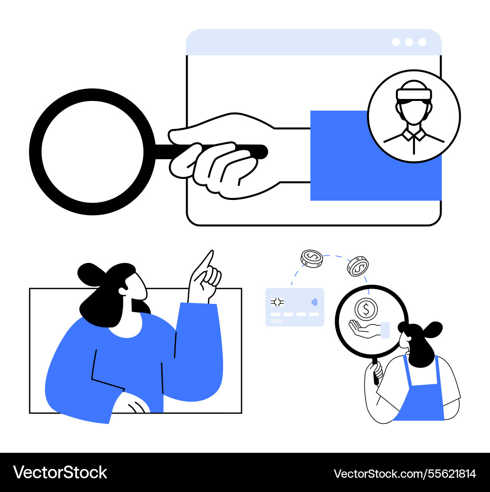 Analyzing data trends and identifying user Analyzing data trends and identifying user vector image