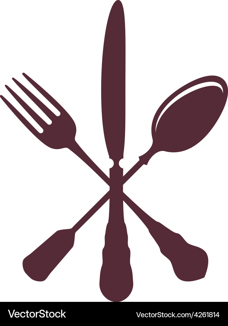 Crossed spoon with fork and knife isolated vector image