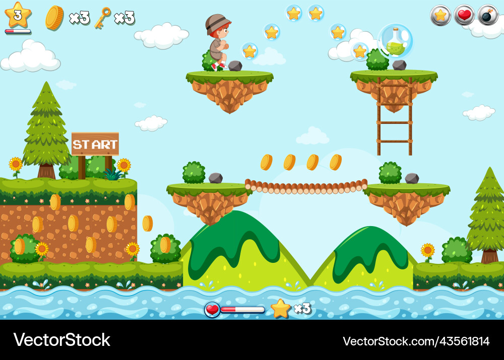 Platform game background template Platform game background template vector image