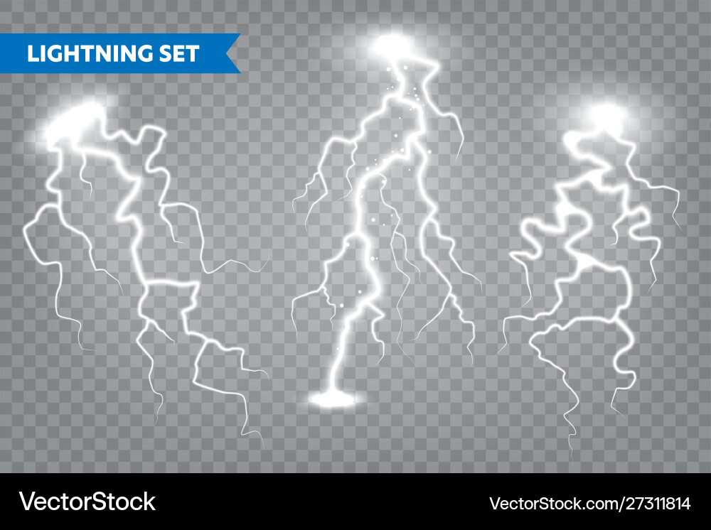 Realistic lightning collection on transparent Realistic lightning collection on transparent vector image