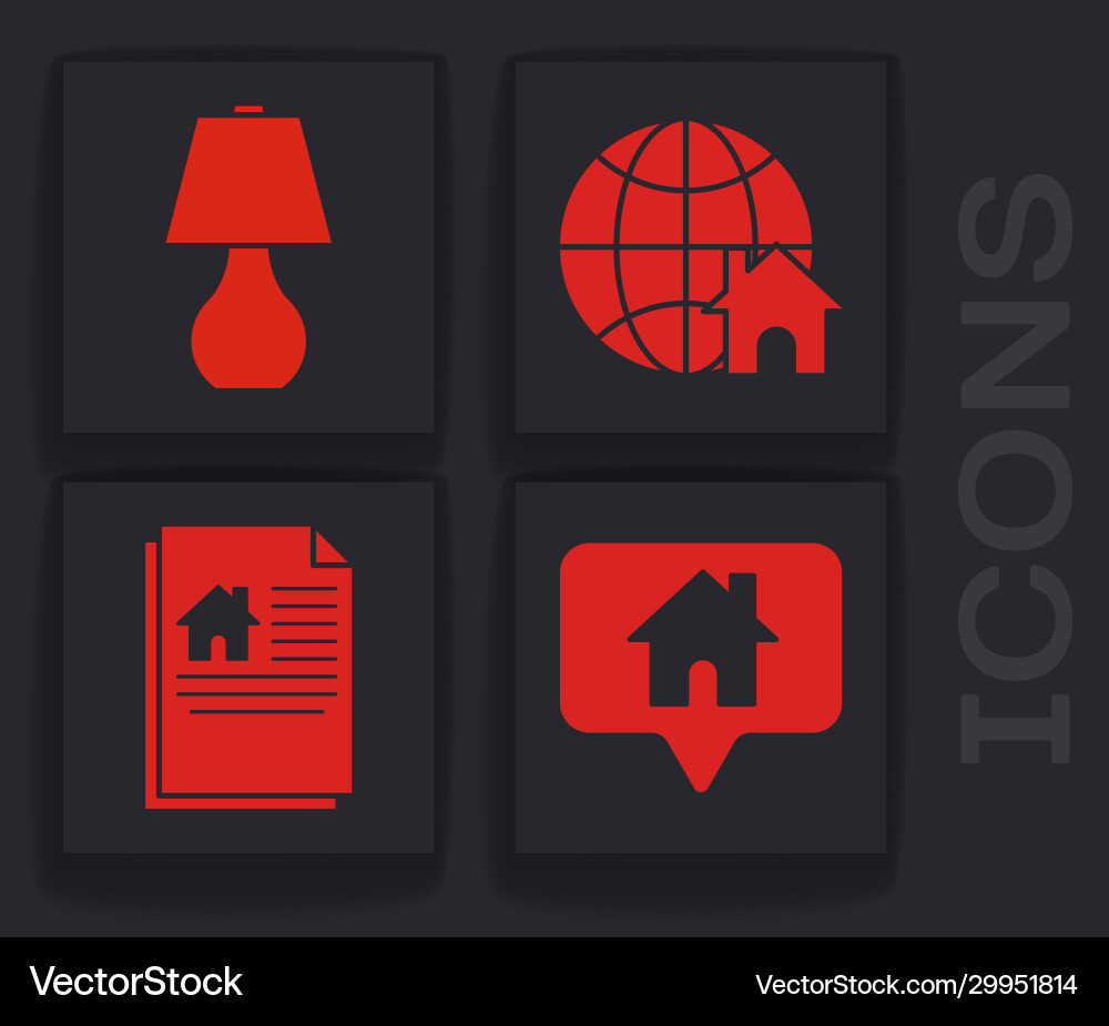 Set map pointer with house table lamp globe vector image