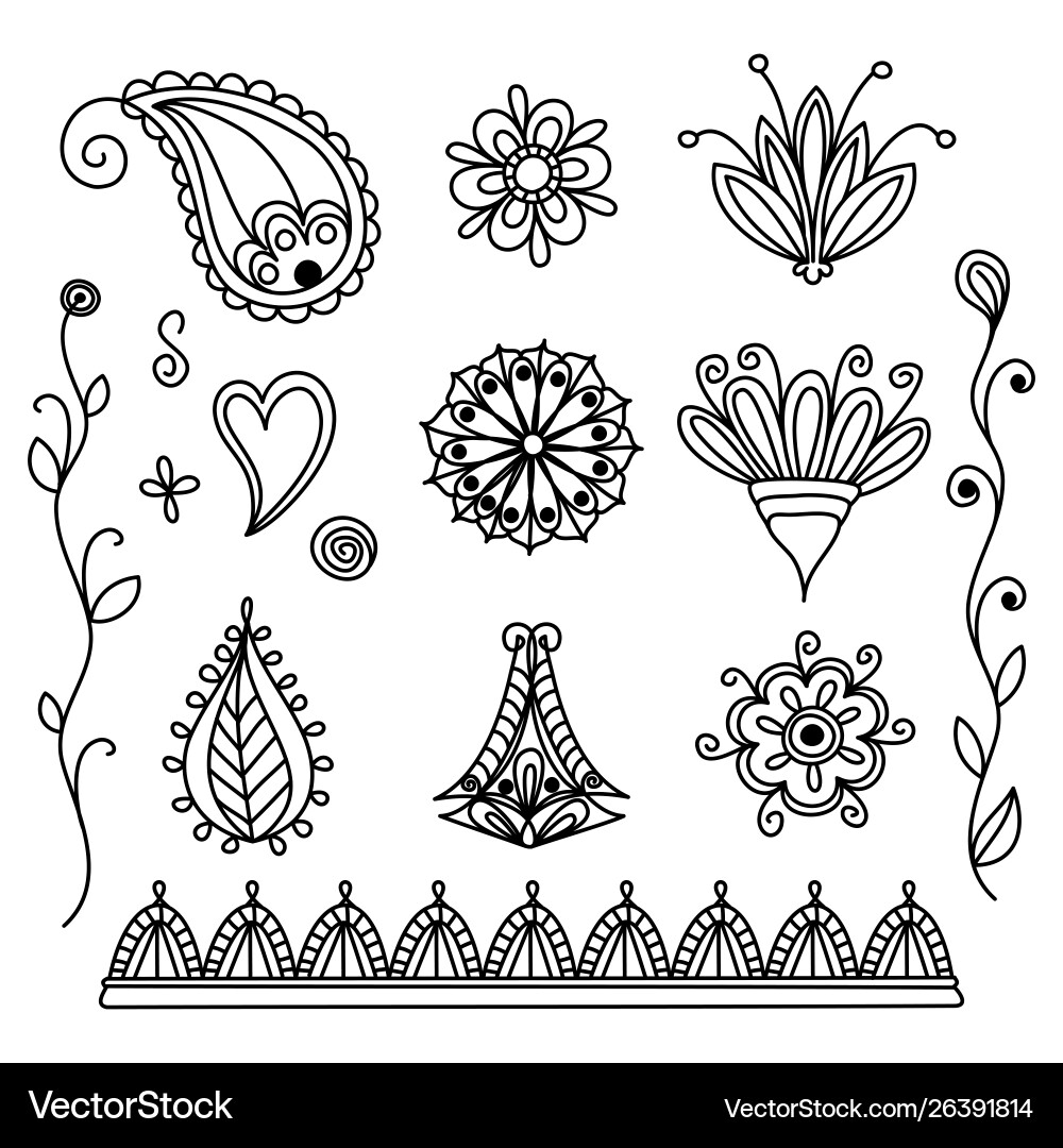 Set simple indian mehendi henna collection Set simple indian mehendi henna collection vector image