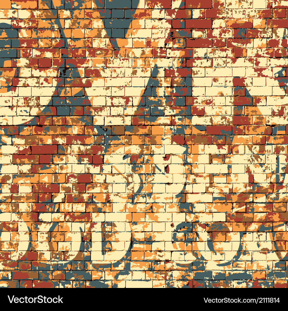 Weathered Brick Wall with Graffiti vector image