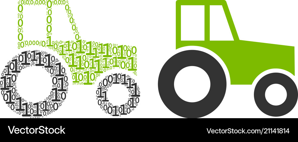 Wheeled tractor mosaic of binary digits vector image