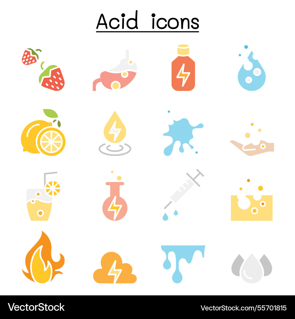 Acid icon set in flat color style Acid icon set in flat color style vector image