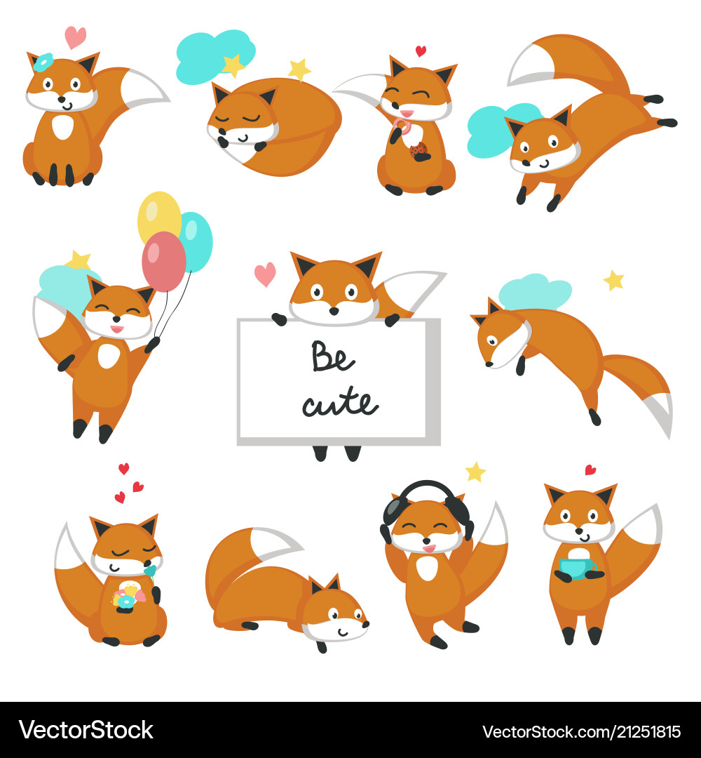 Adorable Fox Icon Set Vector Image