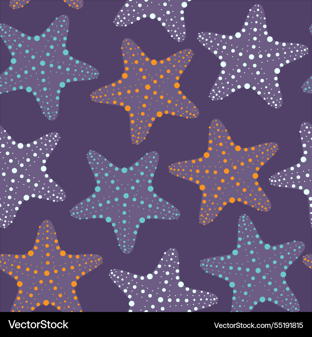 Dark shining star fish repeat pattern Royalty Free Vector
