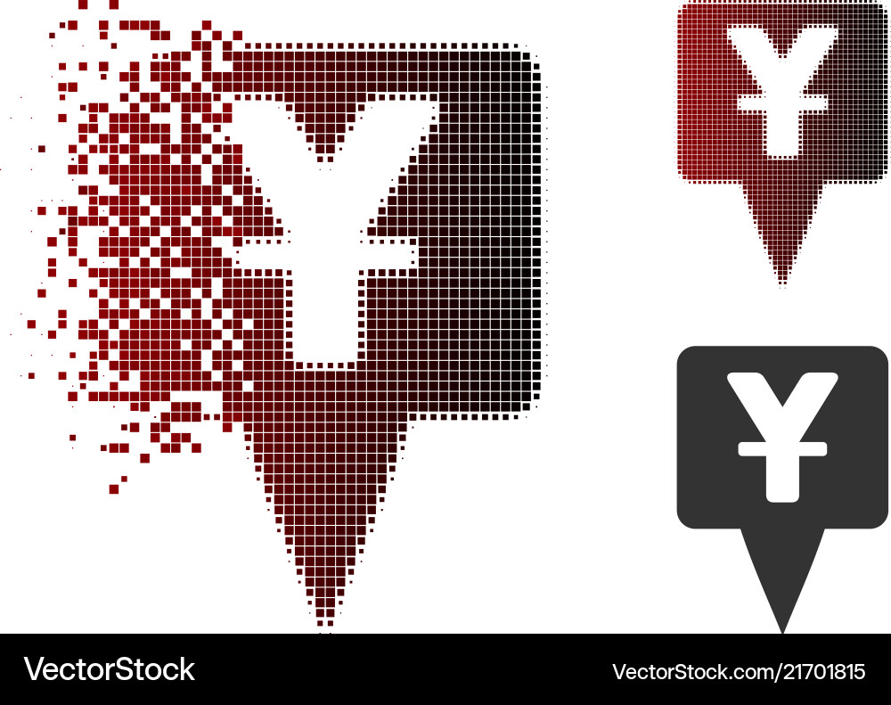 Destructed dot halftone yuan map pointer icon Vector Image