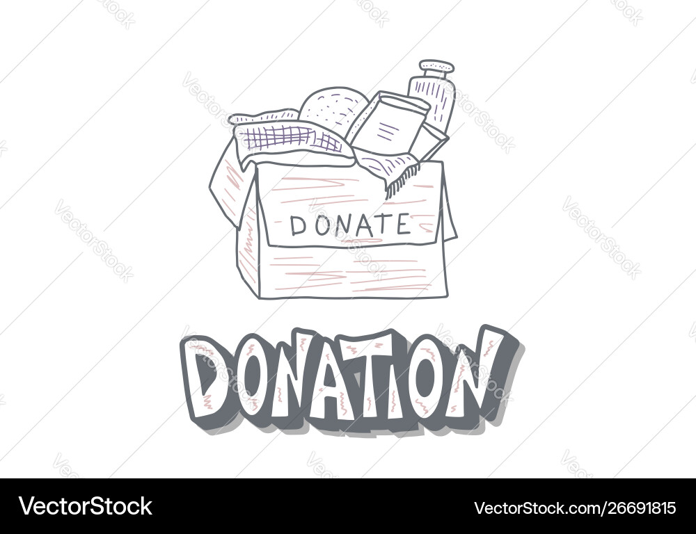 Donation concept box with stuff and text Vector Image