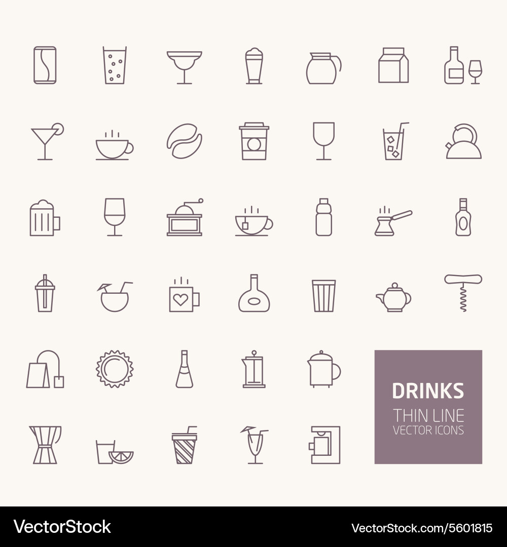 Drinks outline icons for web and mobile apps vector image