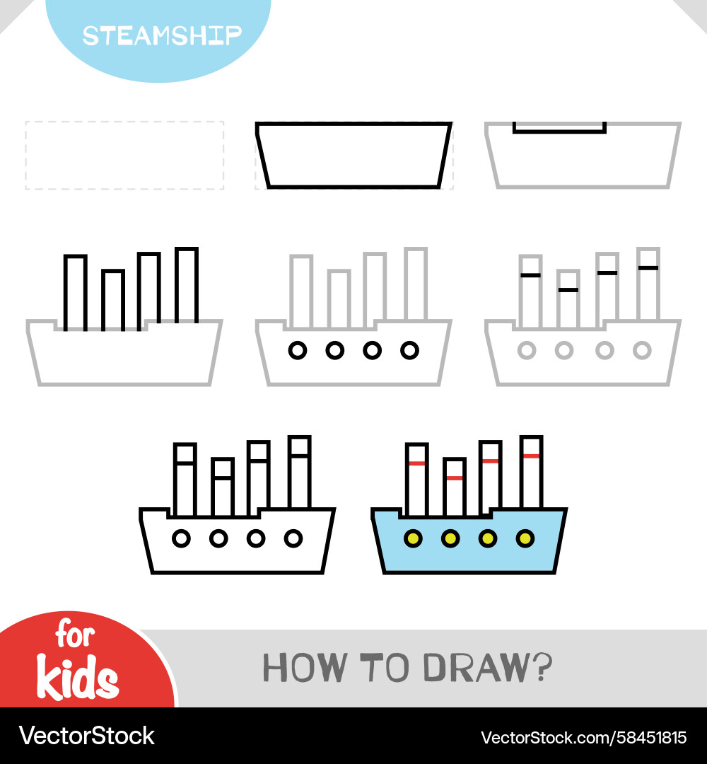 Easy Ship Drawing Tutorial - Step by Step Vector Image