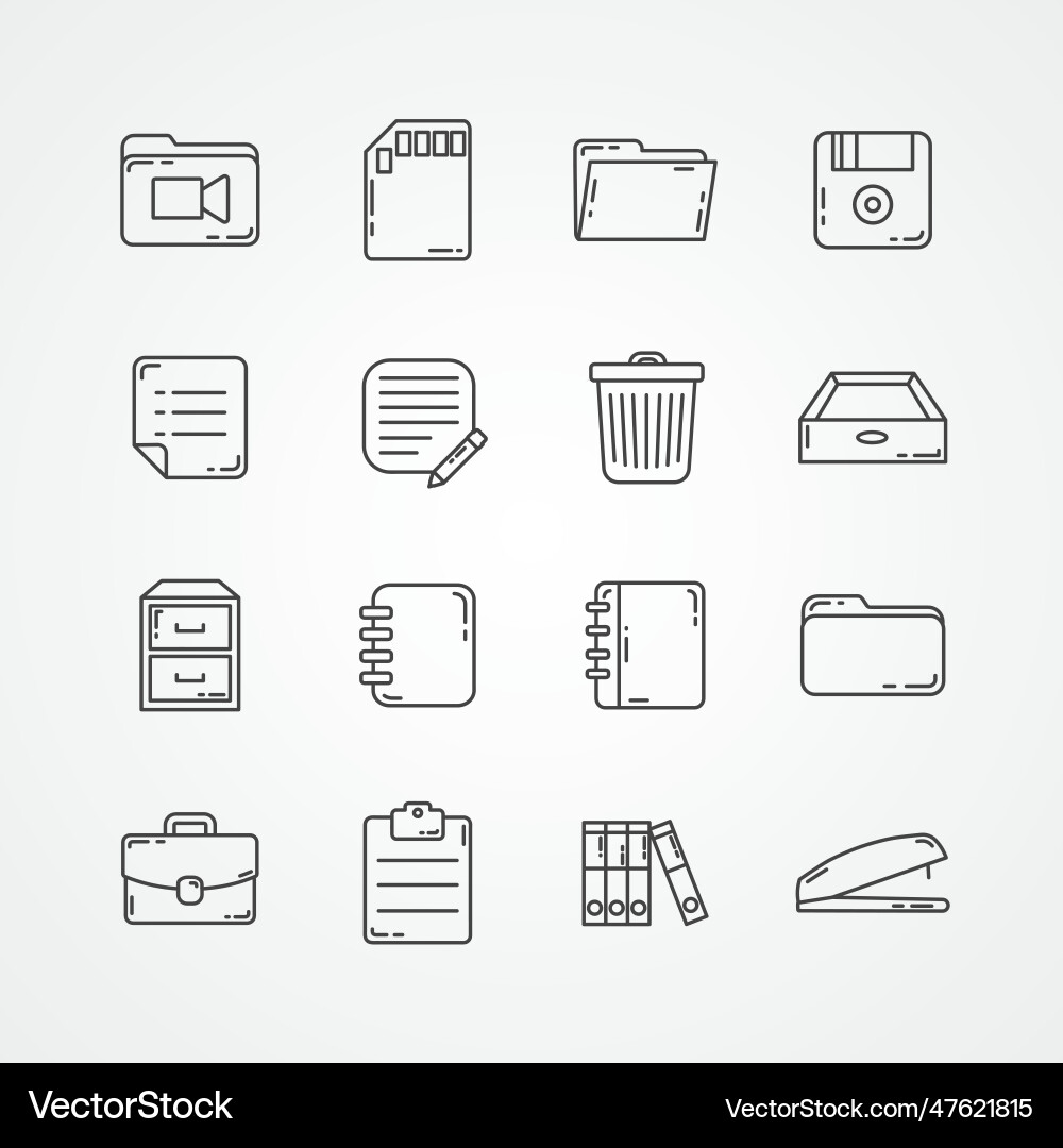 File and folders line icon set with document vector image