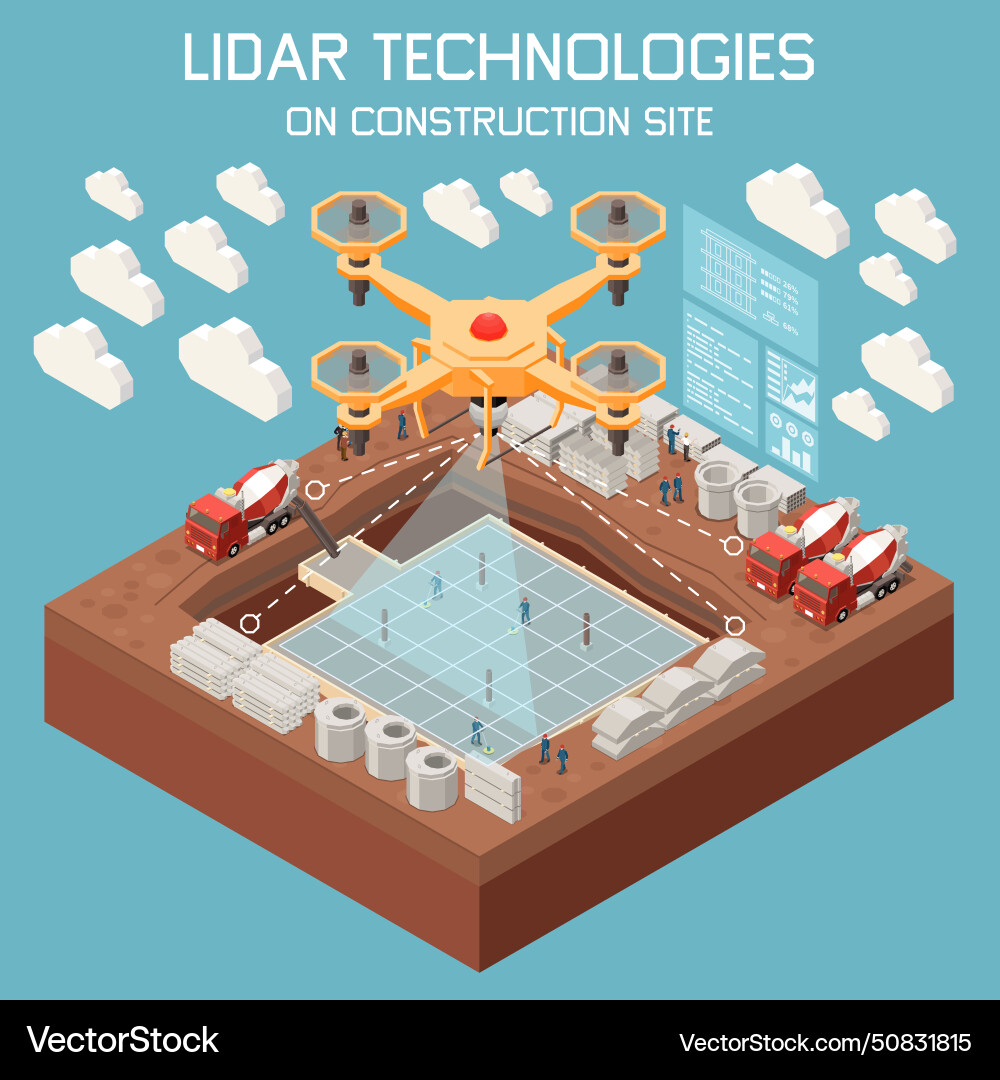 Lidar technologies isometric background Royalty Free Vector