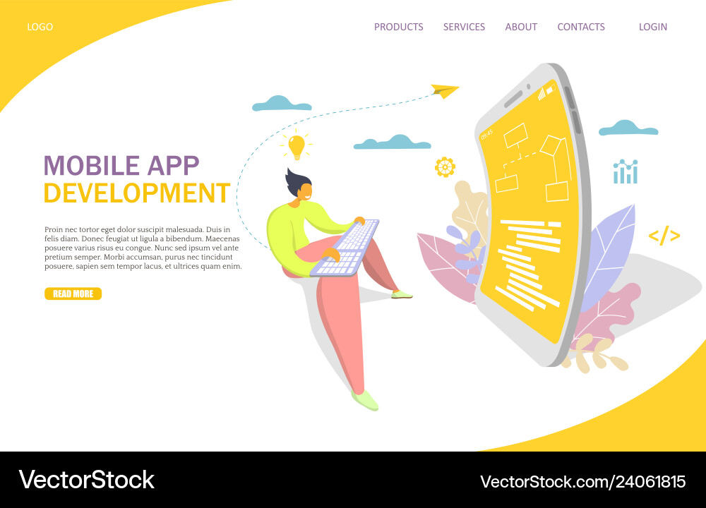 Mobile app development website landing page Mobile app development website landing page vector image