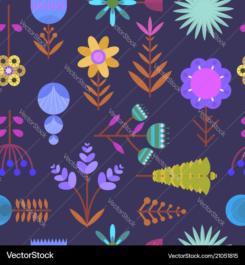 Nice dark pattern with flat simple color flowers Vector Image