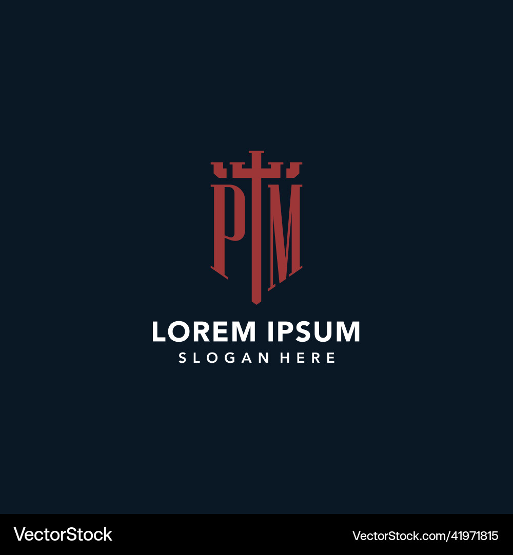 Pm initial monogram logos with sword and shield Vector Image