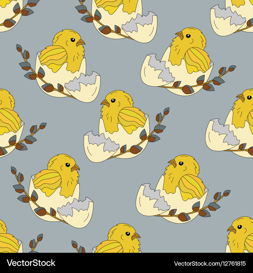 Seamless pattern with chickens in the egg shell vector image