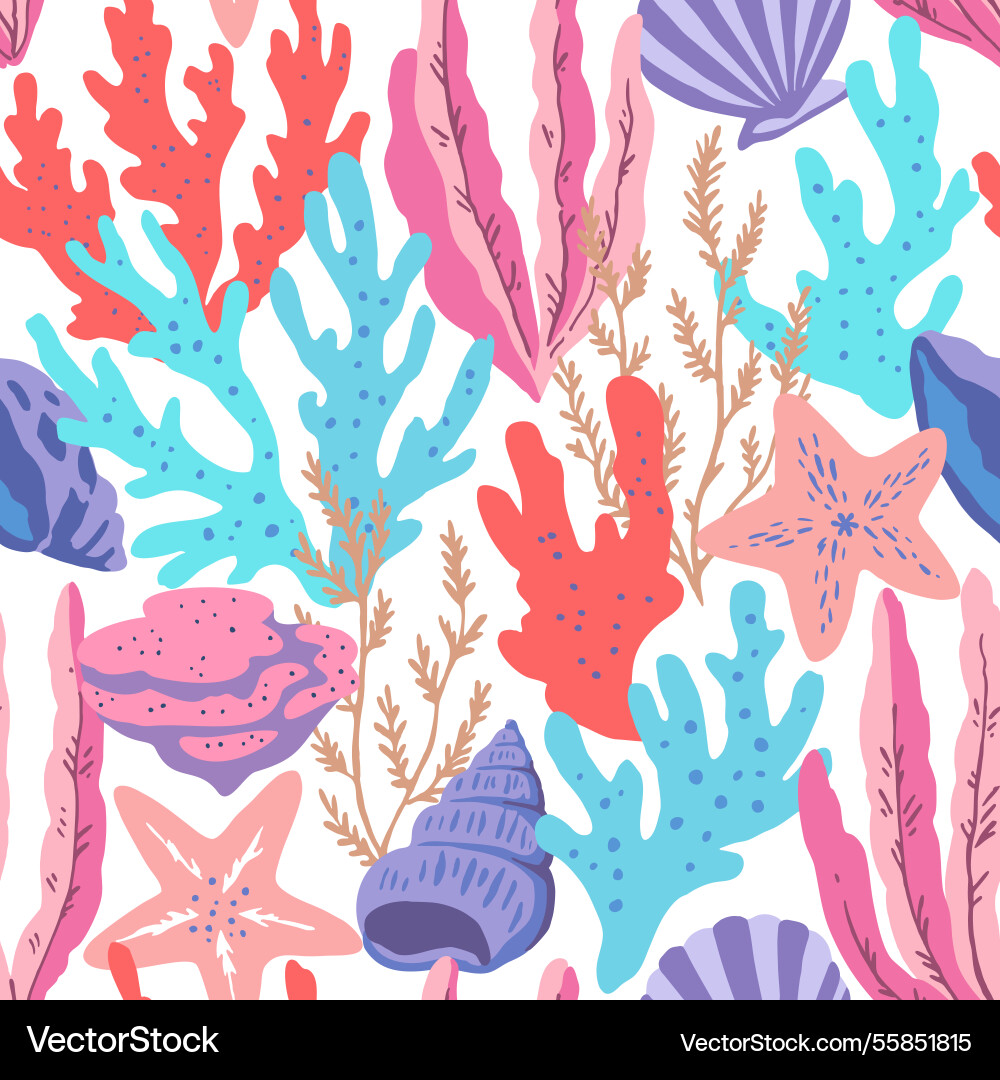Seamless pattern with colorful sea elements Vector Image