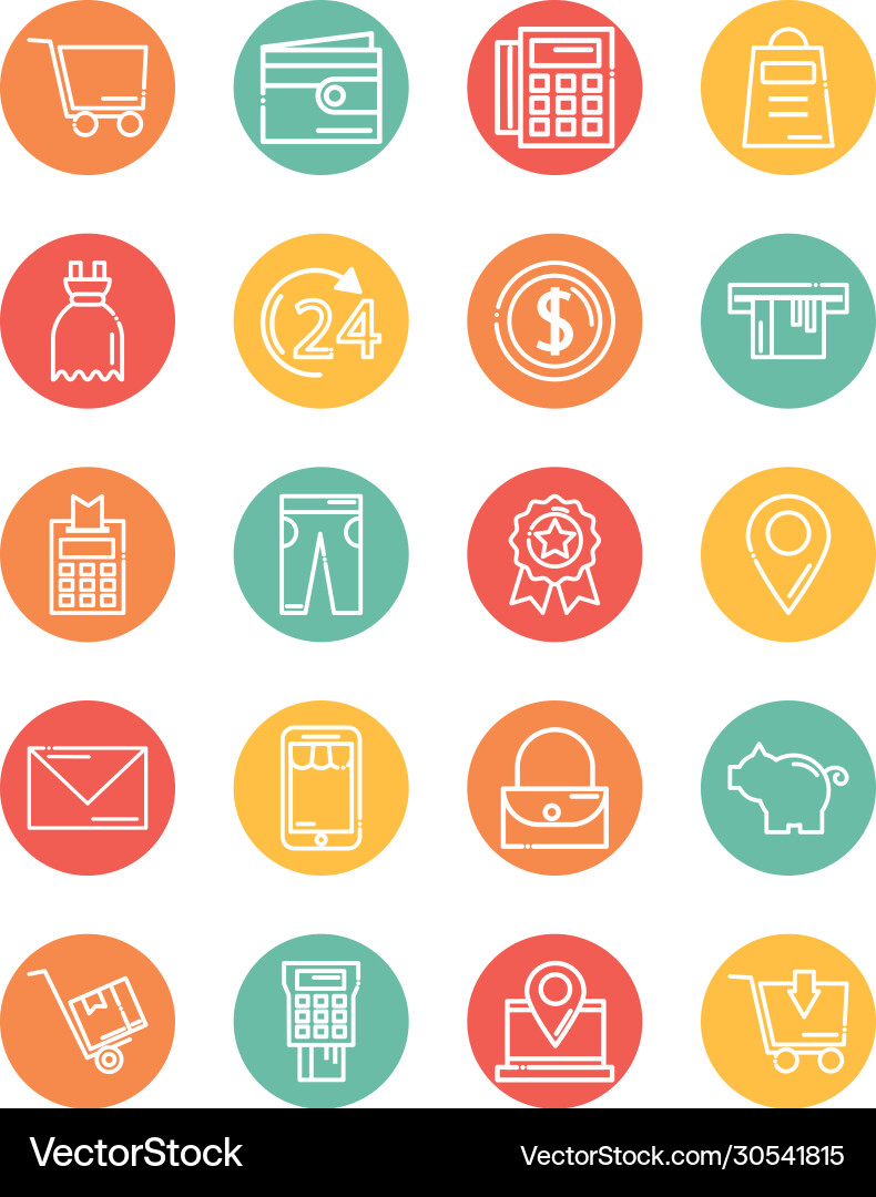 Set icons shopping block and flat style icon Set icons shopping block and flat style icon Vector Image