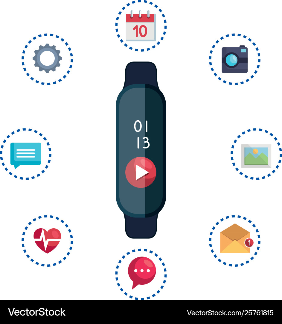 Smartwatch with media player button Smartwatch with media player button vector image