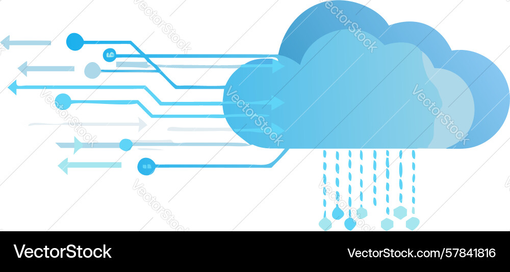 Cloud with circuitry and digital data flowing vector image