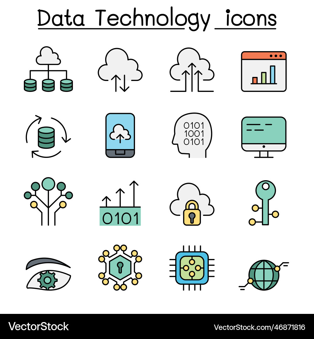 Data technology database cloud computing server Data technology database cloud computing server vector image