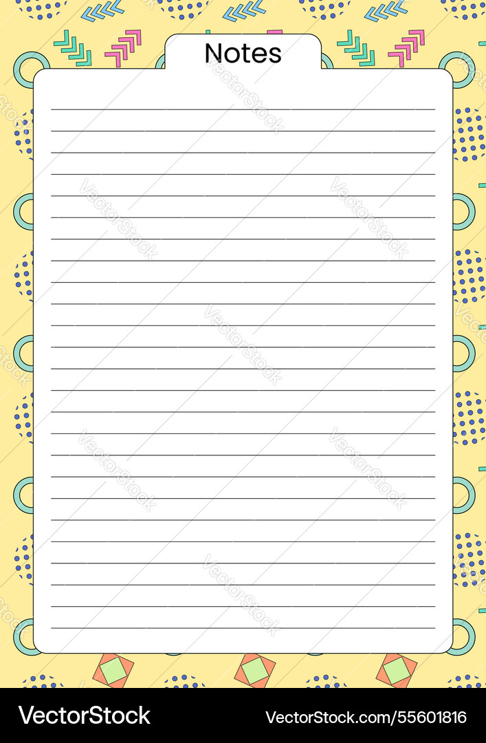 Lined notes page with geometric background Lined notes page with geometric background Vector Image