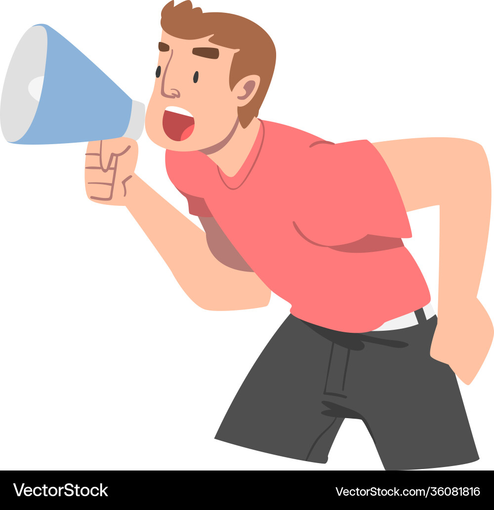 Man character with megaphone or loudspeaker making Vector Image