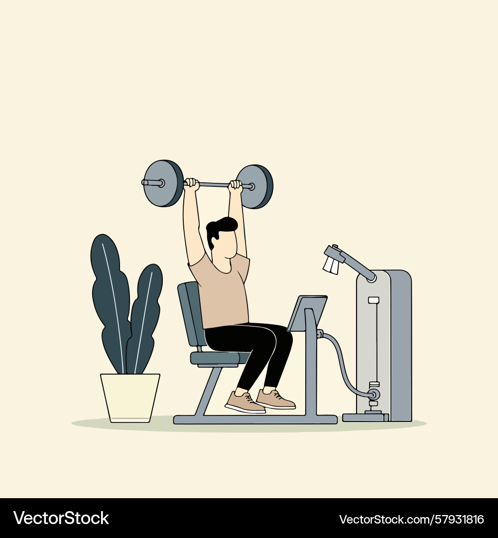 Man lifting weights on seated machine Vector Image