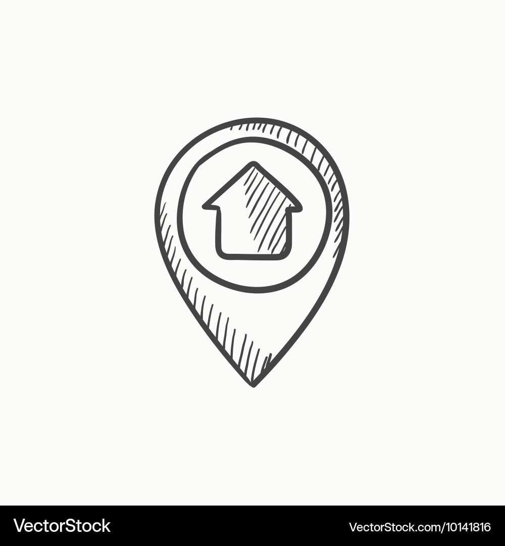 Pointer with house inside sketch icon Vector Image