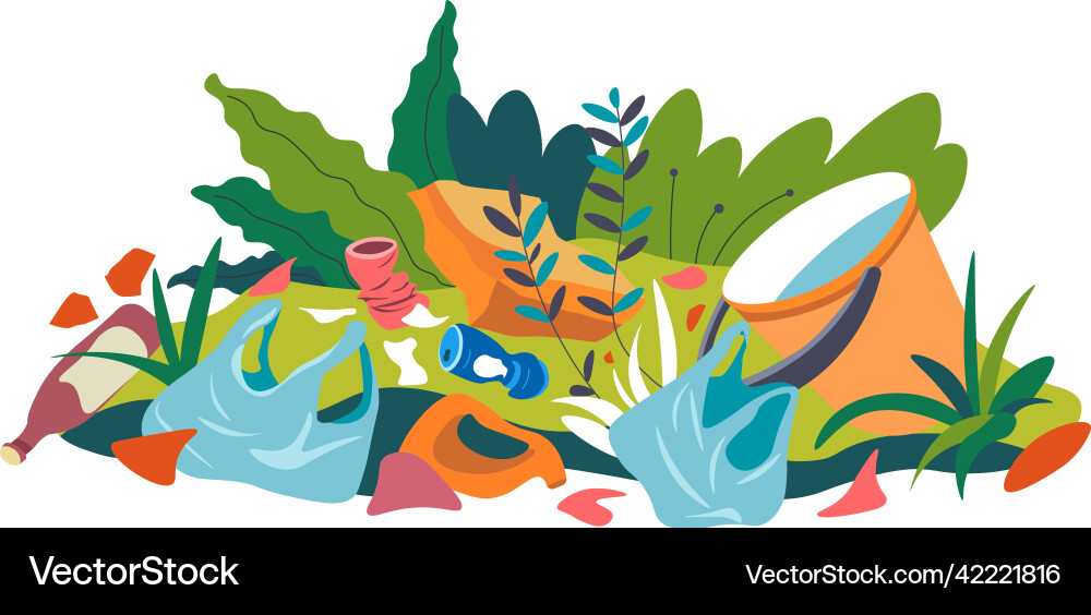 Polluted and contaminated forest with garbage Polluted and contaminated forest with garbage vector image