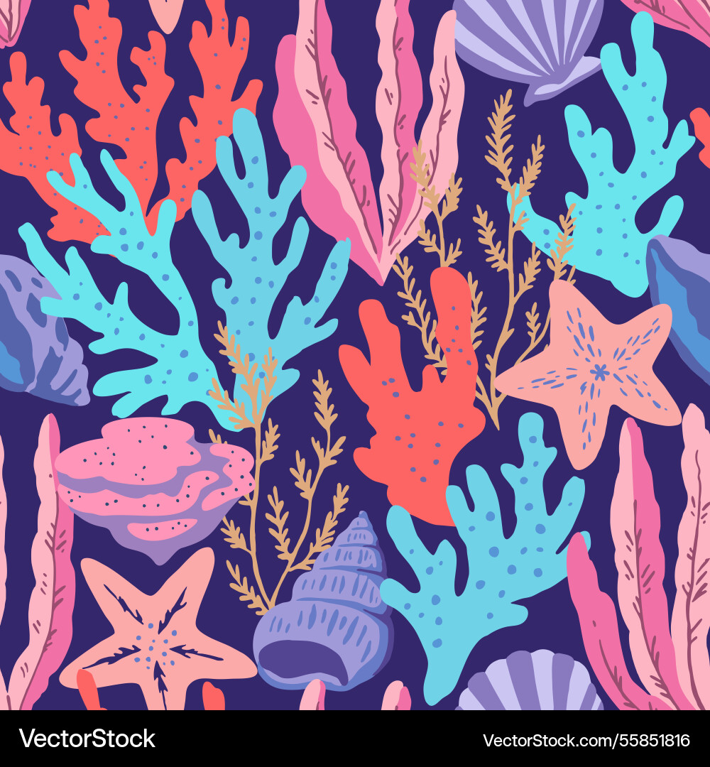 Seamless pattern with colorful sea elements Seamless pattern with colorful sea elements Vector Image