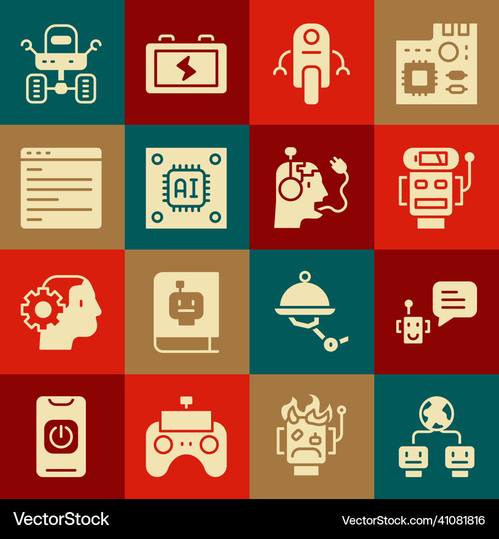 Set artificial intelligence bot robot low Set artificial intelligence bot robot low vector image