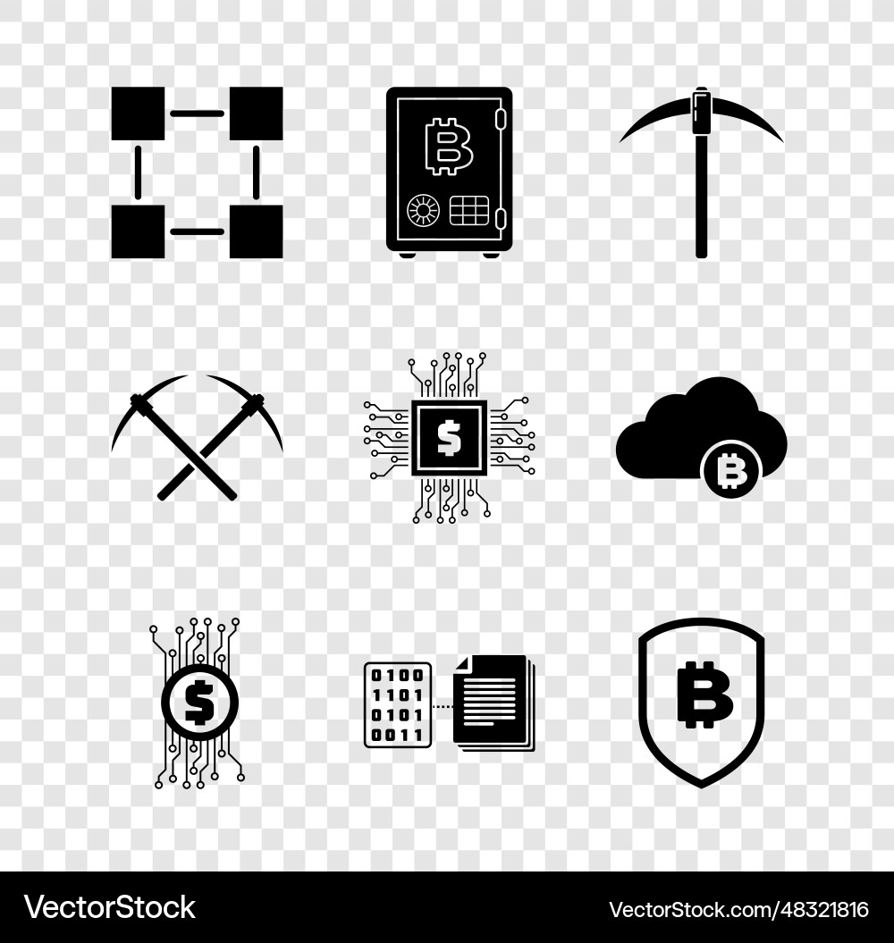 Set blockchain technology proof of stake pickaxe Set blockchain technology proof of stake pickaxe vector image