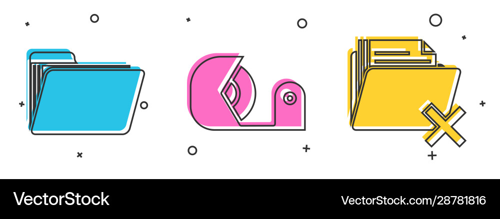 Set document folder scotch and delete icon Set document folder scotch and delete icon vector image