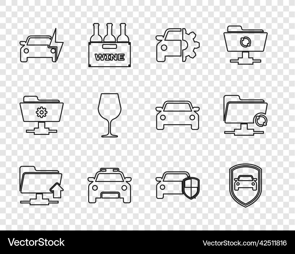 Set line ftp folder upload car protection Set line ftp folder upload car protection vector image