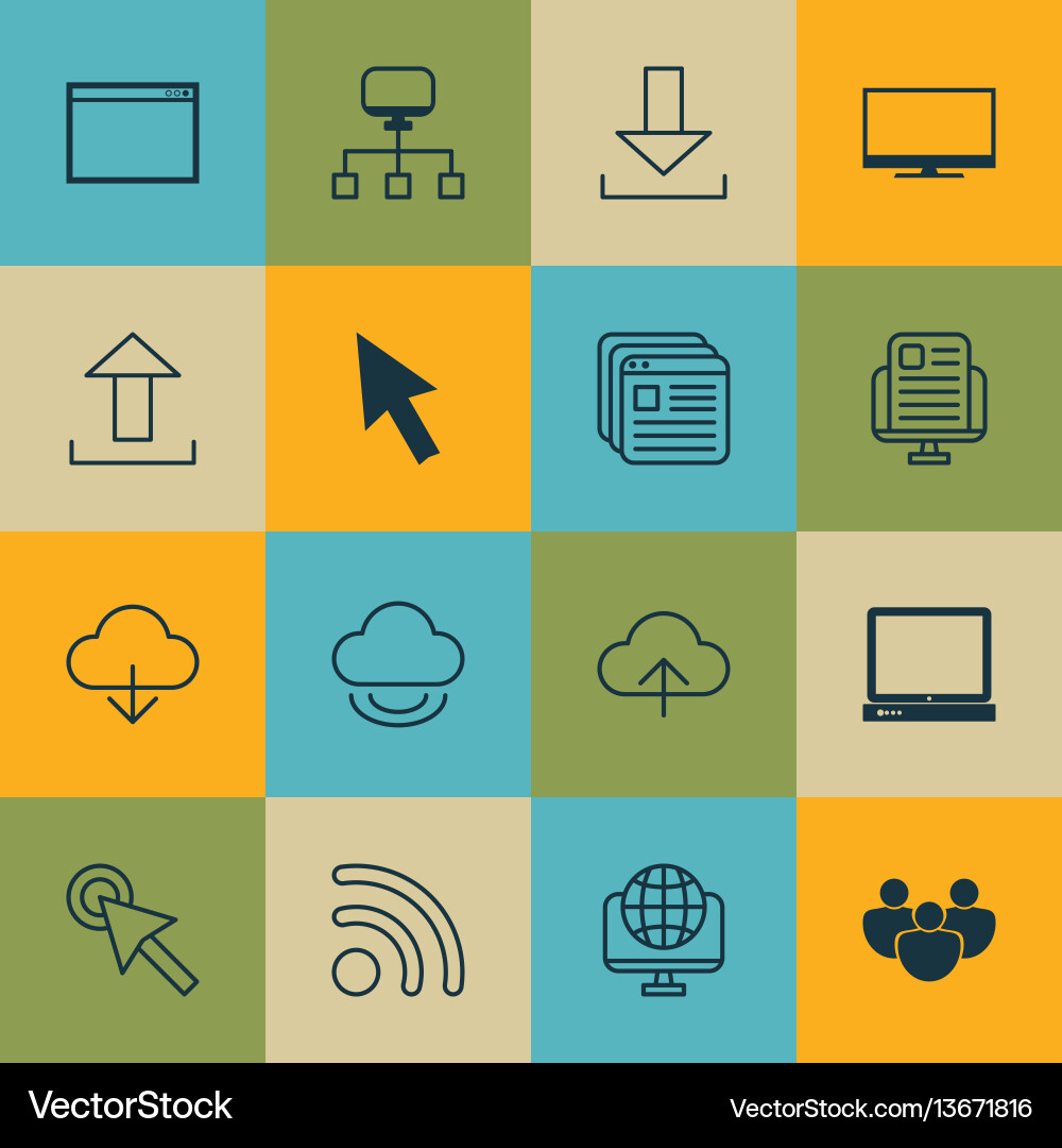 Set of 16 web icons includes website bookmarks Set of 16 web icons includes website bookmarks vector image