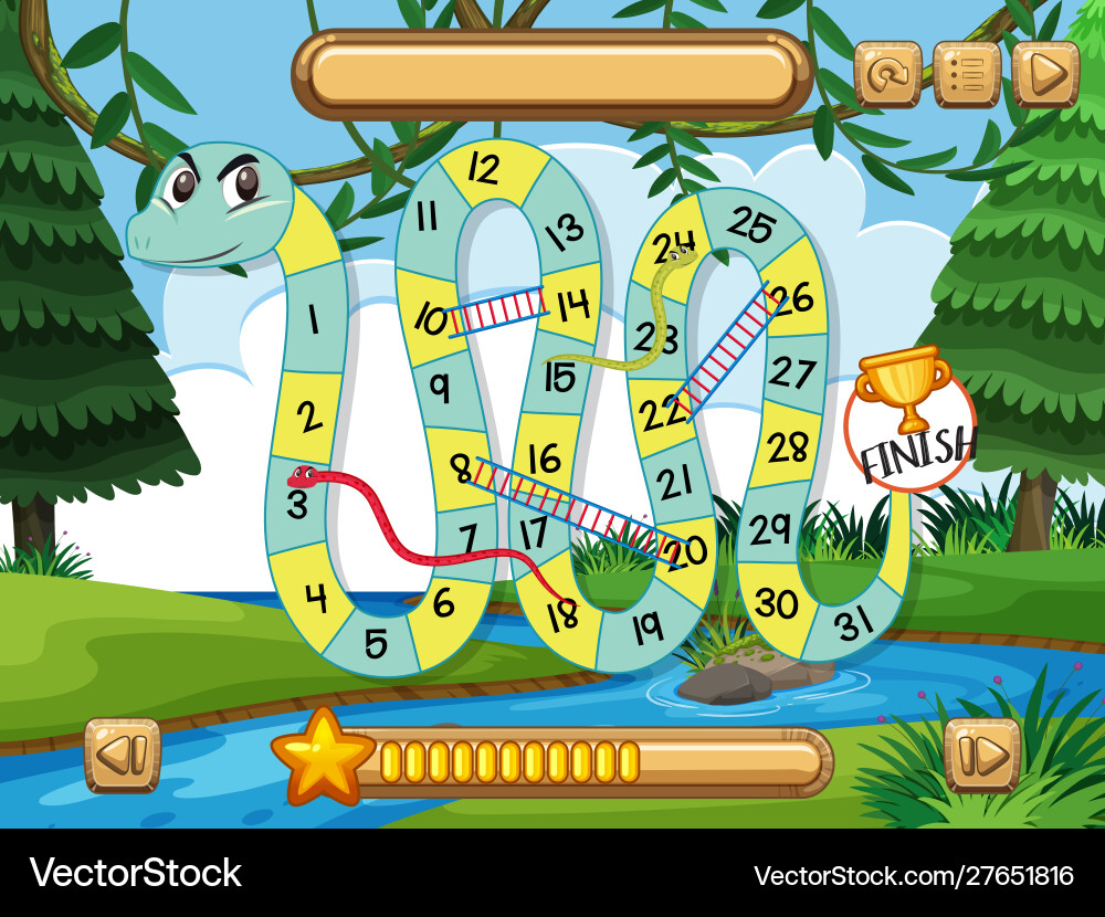 Snake game with river in forest background Vector Image