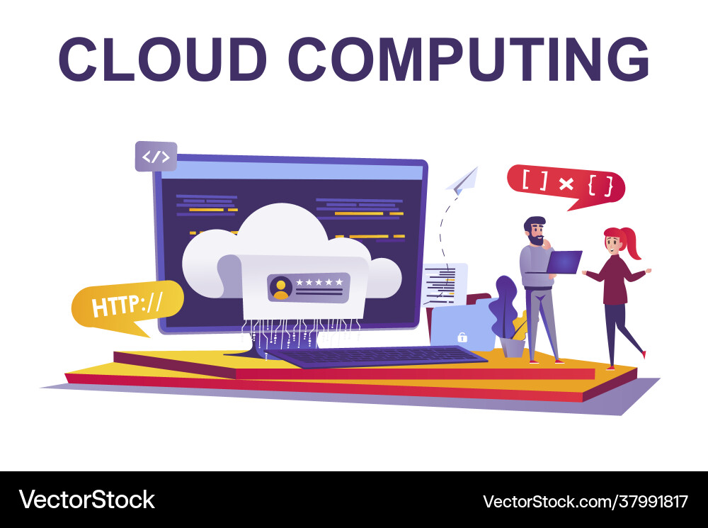 Cloud computing web concept in flat style people Cloud computing web concept in flat style people vector image