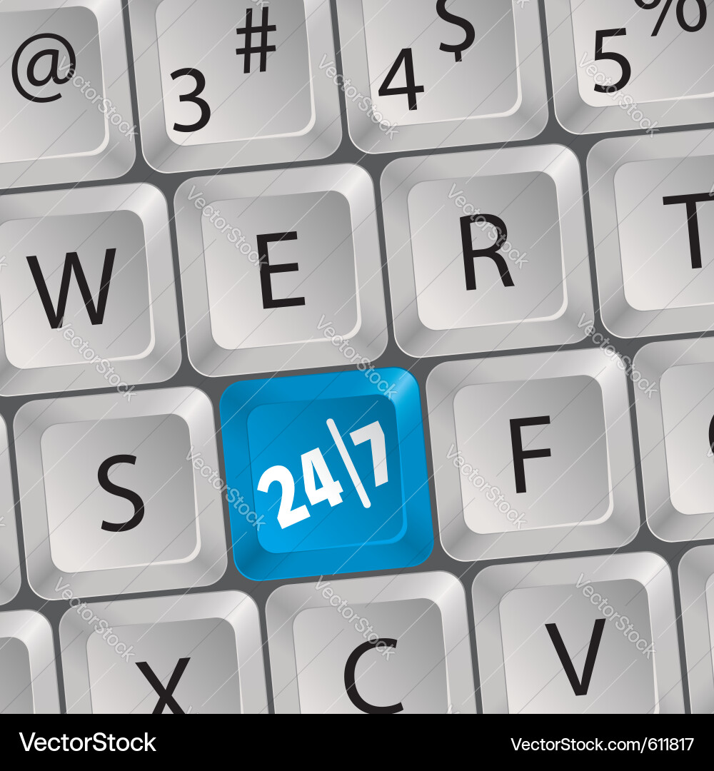 Computer keyboard with 24 7 key vector image