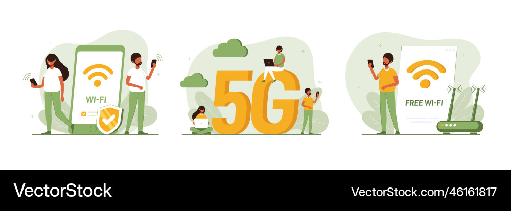 Concept set of mobile network wireless internet Concept set of mobile network wireless internet vector image
