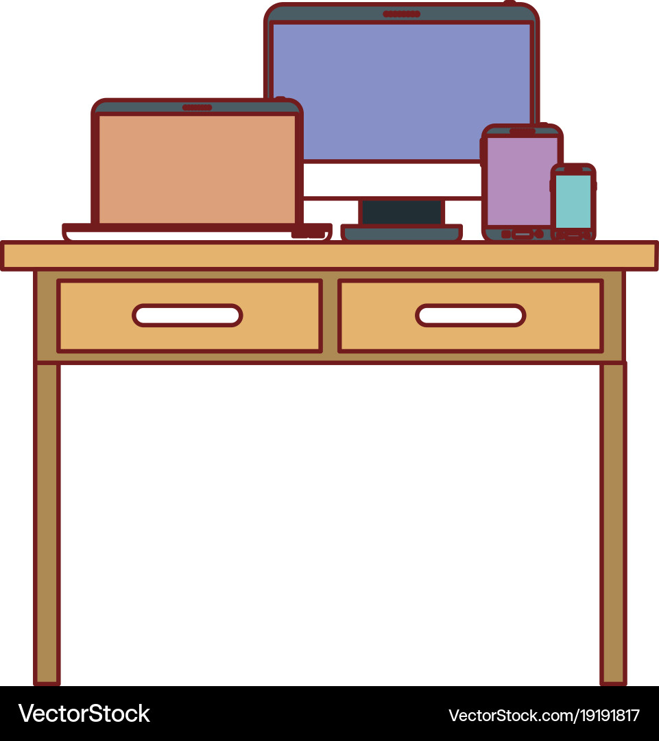 Desk table with drawers front view tech vector image
