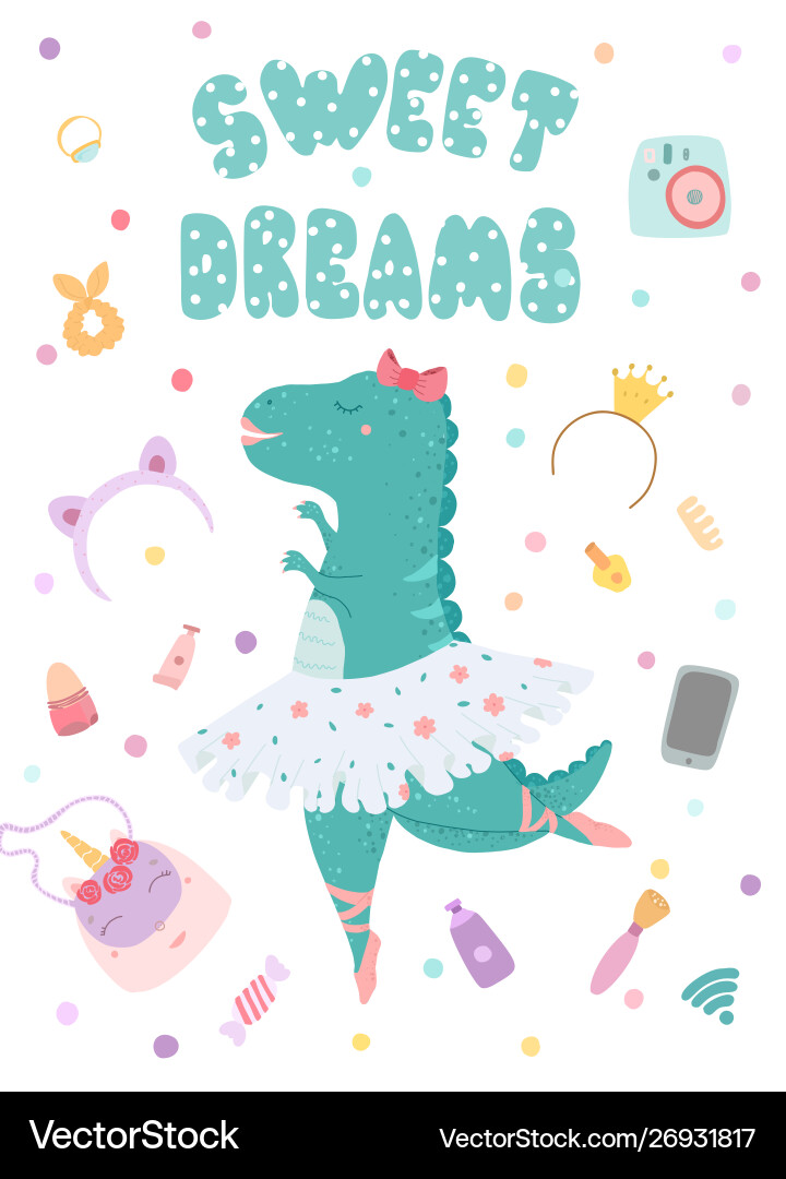 Greeting card poster with a dinosaur ballerina Greeting card poster with a dinosaur ballerina vector image