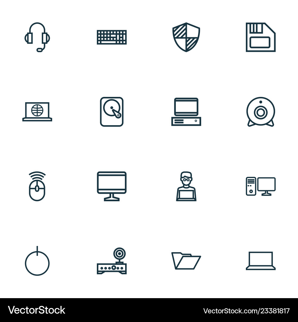 Hardware icons line style set with router Hardware icons line style set with router vector image